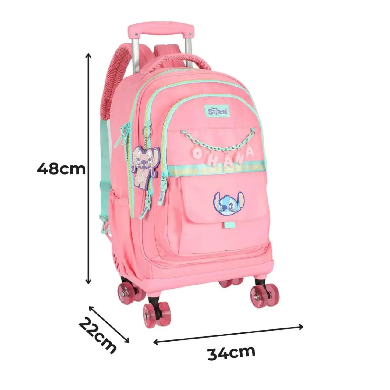 Kit Mochila Roda Stitch Salmão com Lancheira e Estojo Box