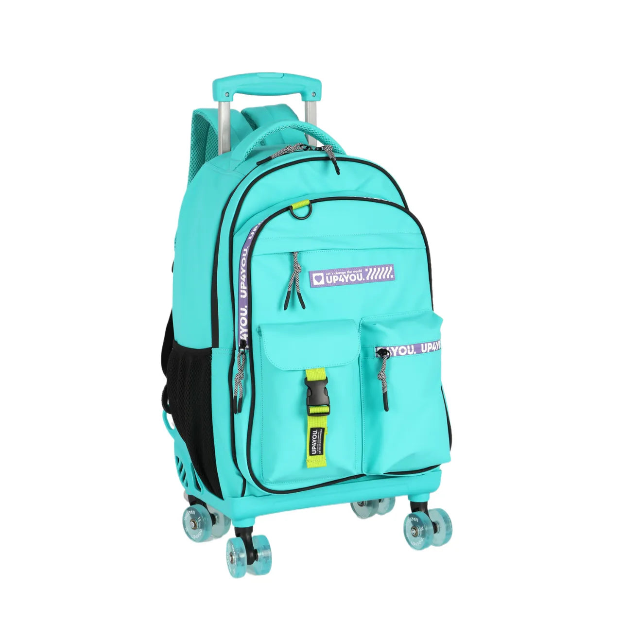 Kit Mochila Roda Up4You Turquesa com Lancheira e Estojo Box
