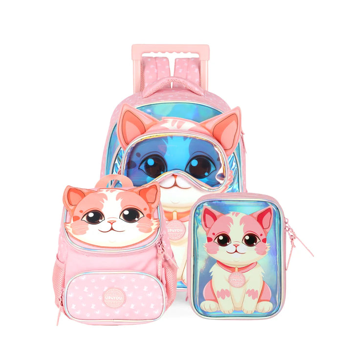 Kit Mochila Roda Cat Salmão com Lancheira e Estojo Box