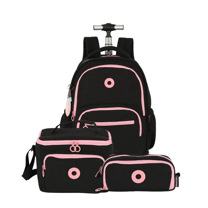 Kit Mochila de Roda Luara Preta com Lancheira e Estojo Box