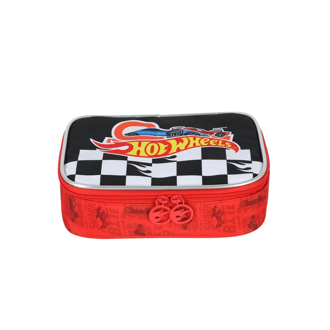 Kit Mochila de Roda Hotwheels Xadrez Vermelha com Estojo Box