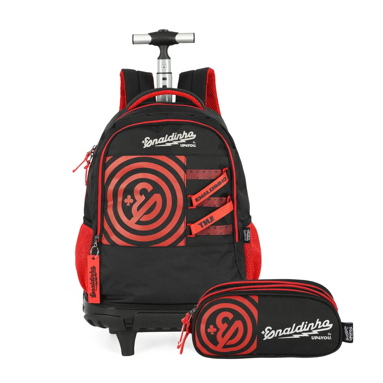 Kit Mochila de Rodas Enaldinho Vermelha com Estojo Triplo