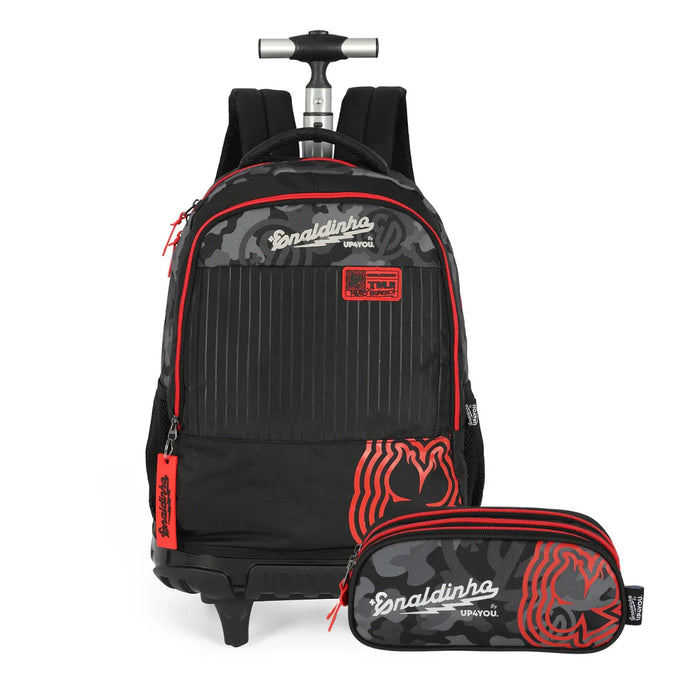 Kit Mochila de Rodas Enaldinho Preta com Estojo Triplo