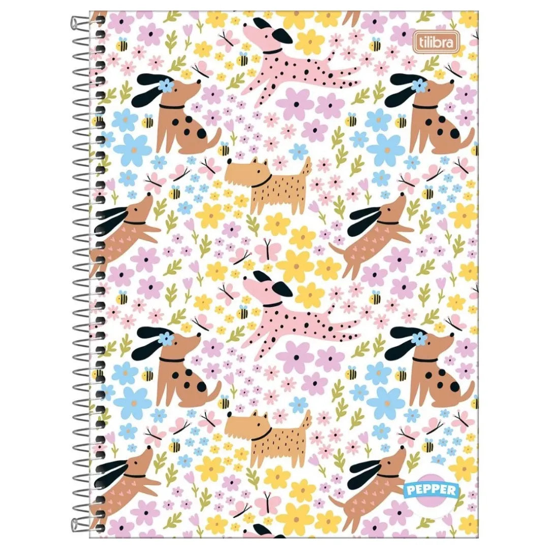 Caderno Universitário Pepper Dogs Floral 10 Matérias Tilibra