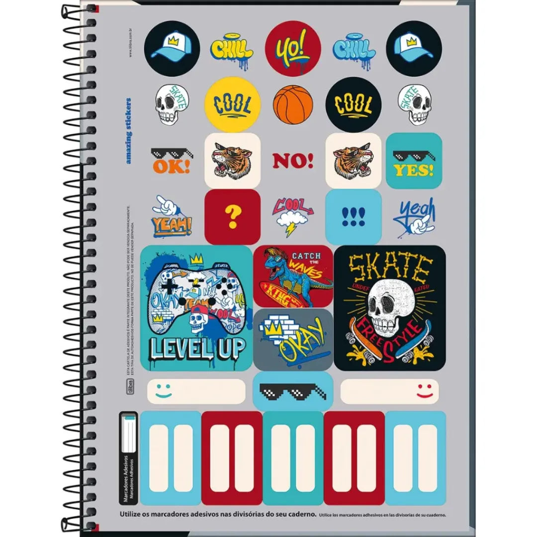 Caderno Universitário Skateboard Caveira Tilibra 10 Matérias