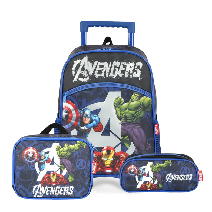 Kit Mochila de Rodinhas Avengers com Lancheira e Estojo