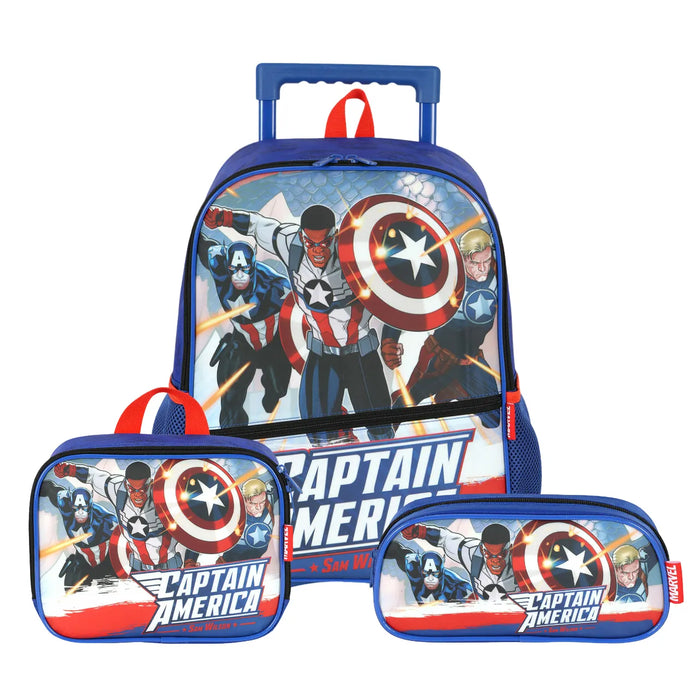 Kit Mochila de Rodas Avengers Azul com Lancheira e Estojo