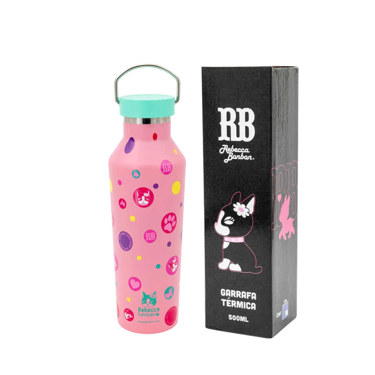 Garrafa Térmica Rebecca Bonbon Rosa Love Paris 500ml