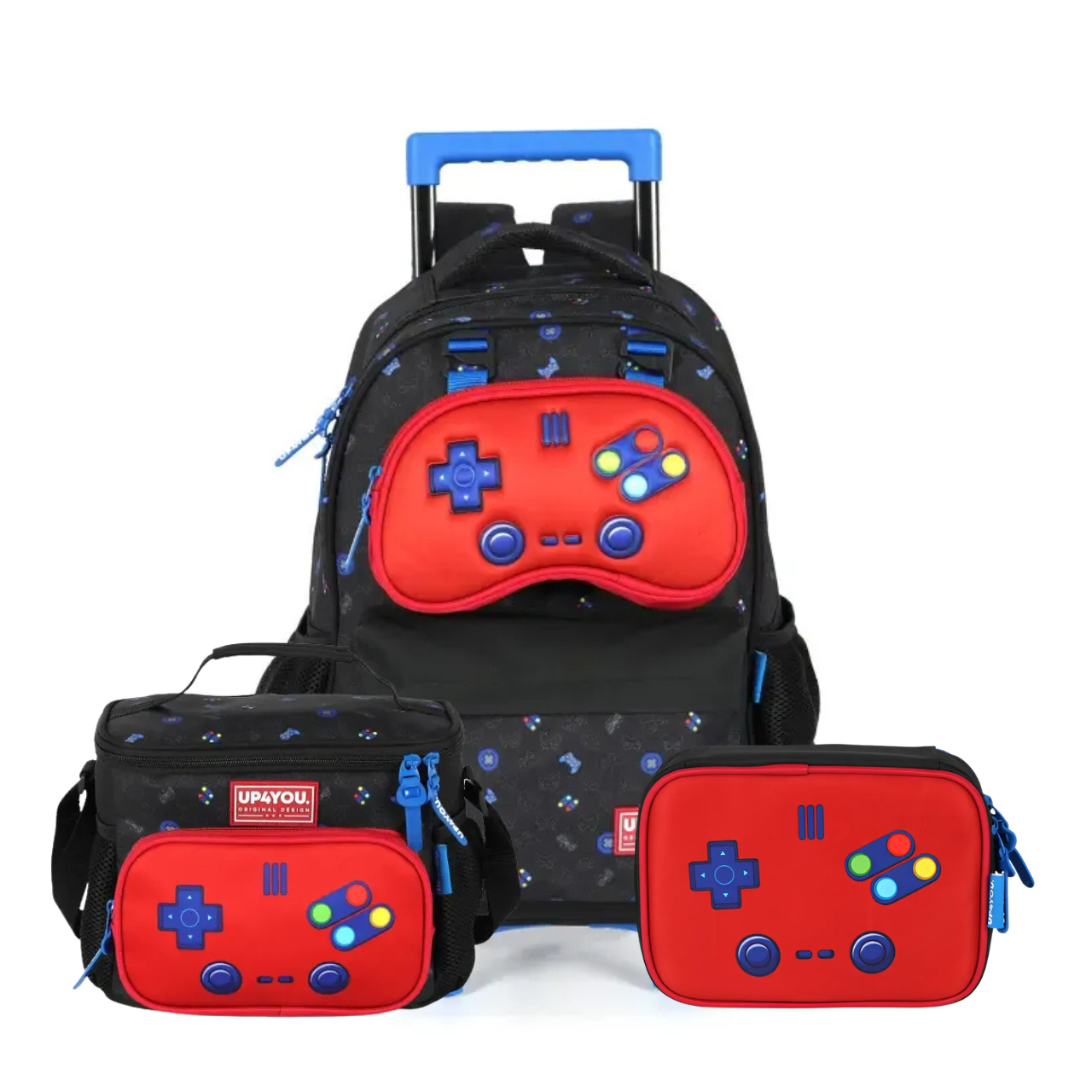 Kit Mochila de Rodas Game com Lancheira e Estojo Box e Removível