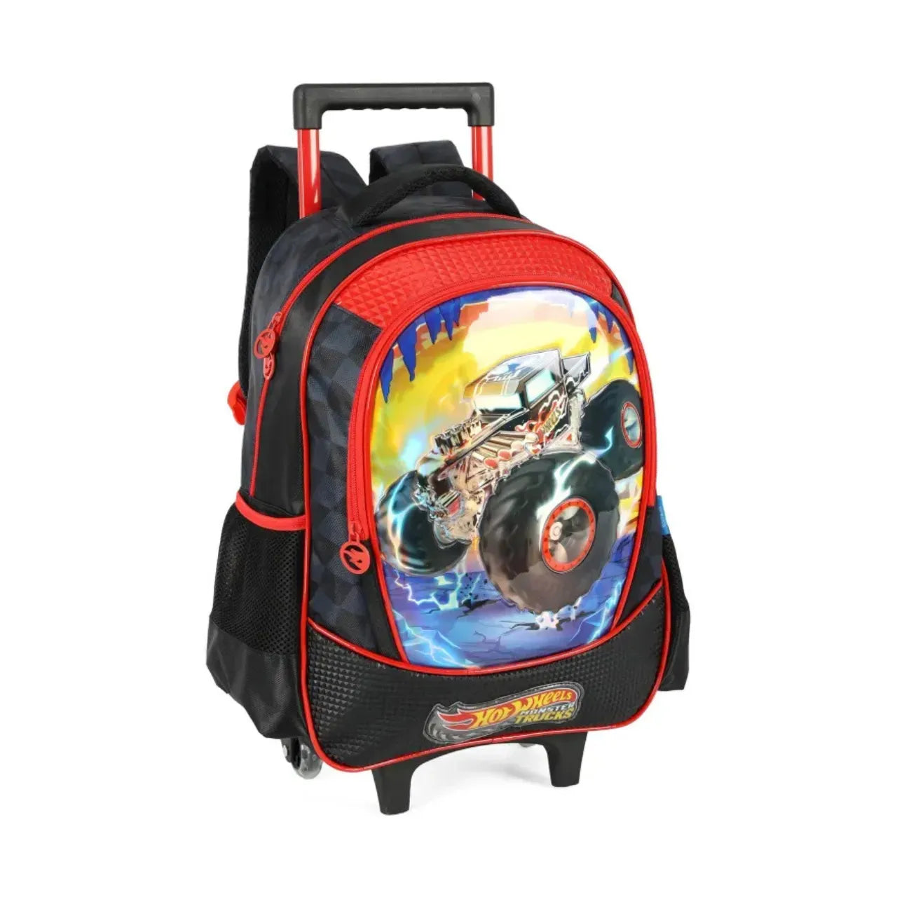 Kit Mochila de Rodas Hot Wheels Preto com Lancheira e Estojo Box