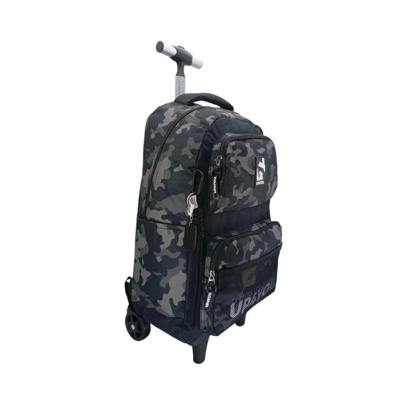 Kit Mochila de Rodas Camuflada Cinza com Lancheira e Estojo