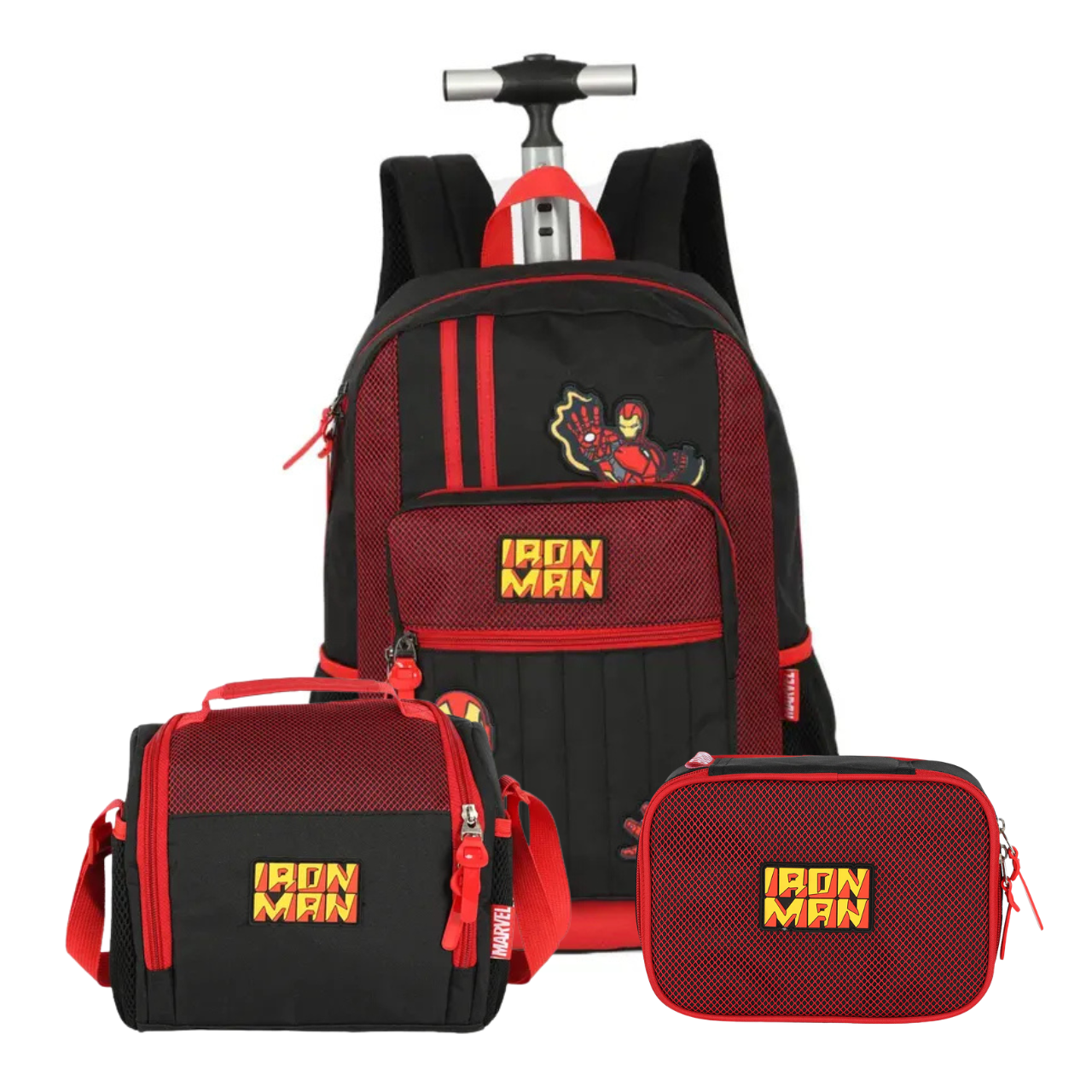 Kit Mochila de Rodas Homem de Ferro com Lancheira e Estojo
