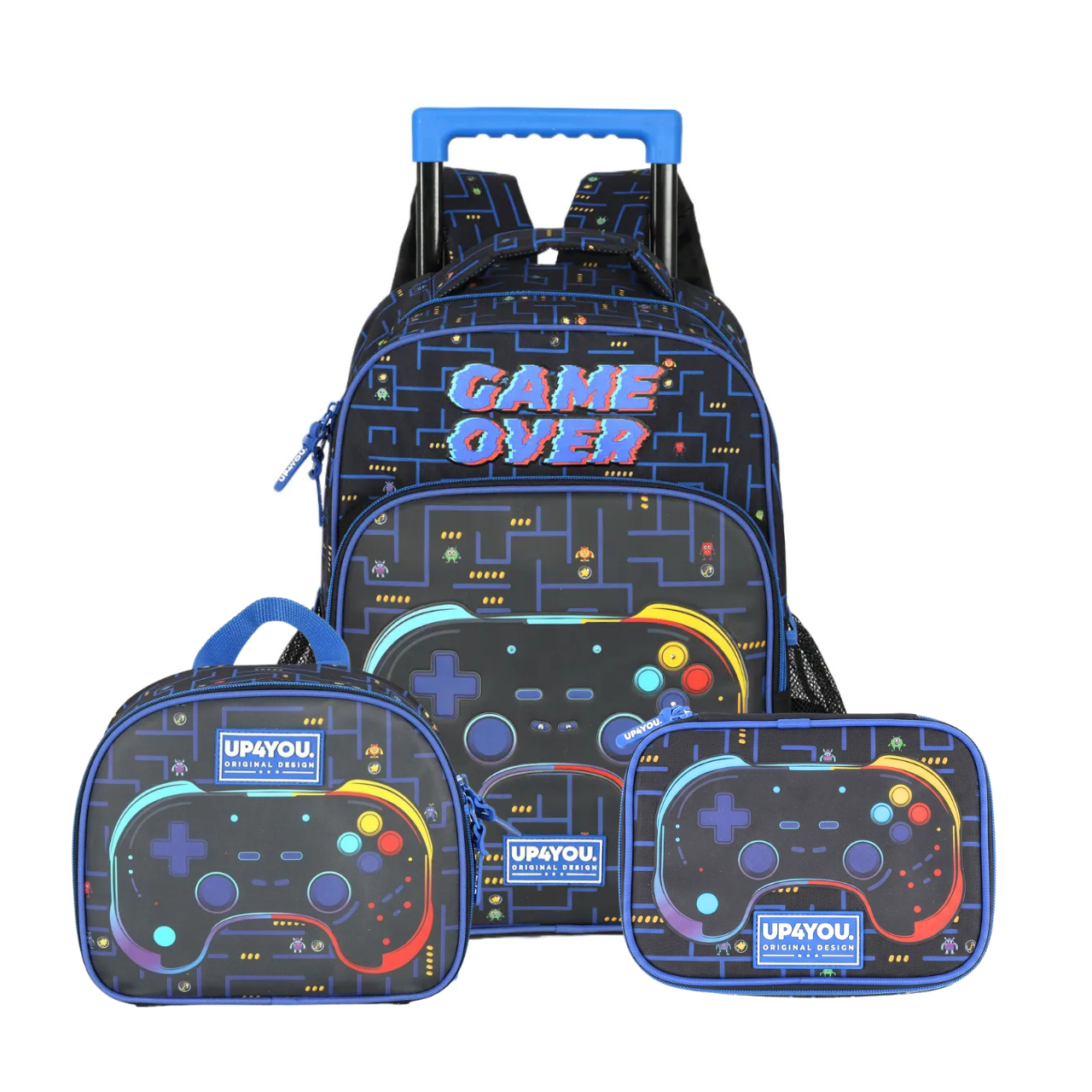 Kit Mochila de Rodas Game Over com Lancheira e Estojo Box