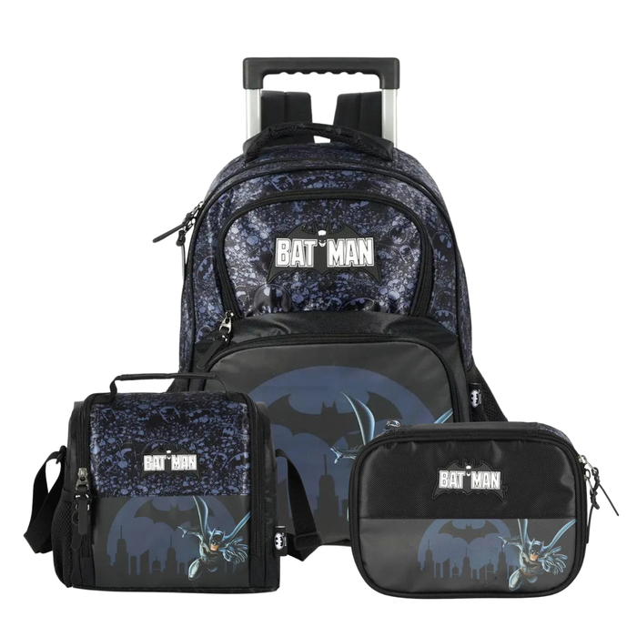 Kit Mochila de Rodas Batman com Lancheira e Estojo Box