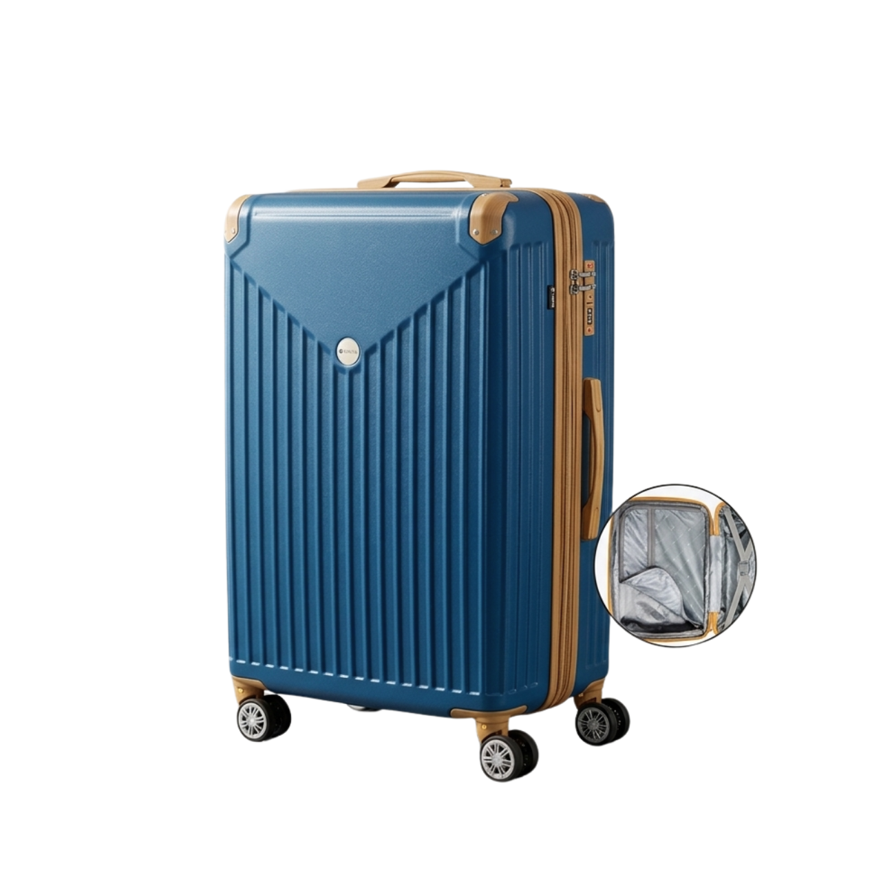 Mala de Viagem 23kg Hinza ABS Azul com Caramelo Cadeado TSA