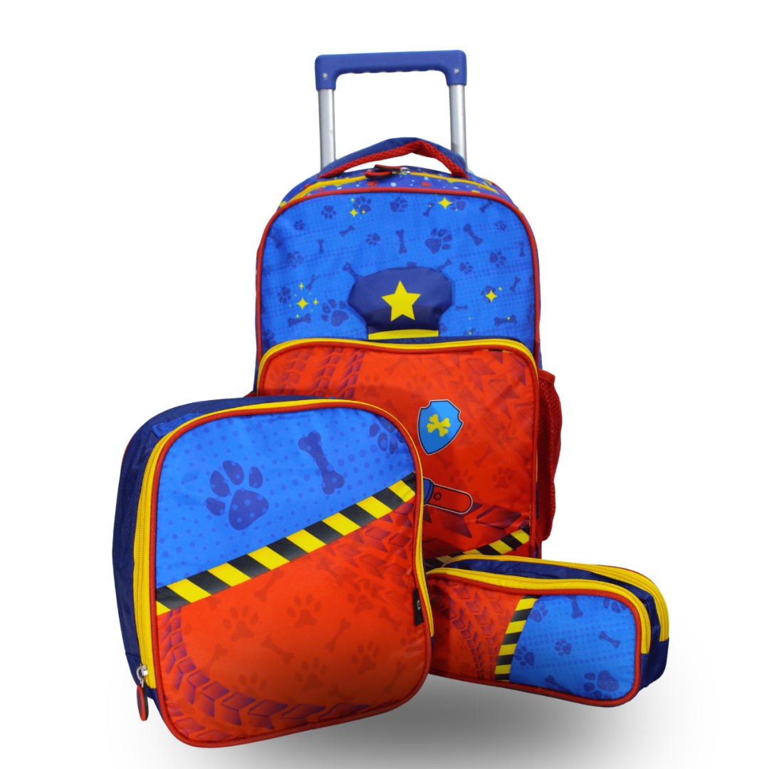 Kit Mochila Escolar Infantil Rodinhas 3 Peças Tema Cachorro