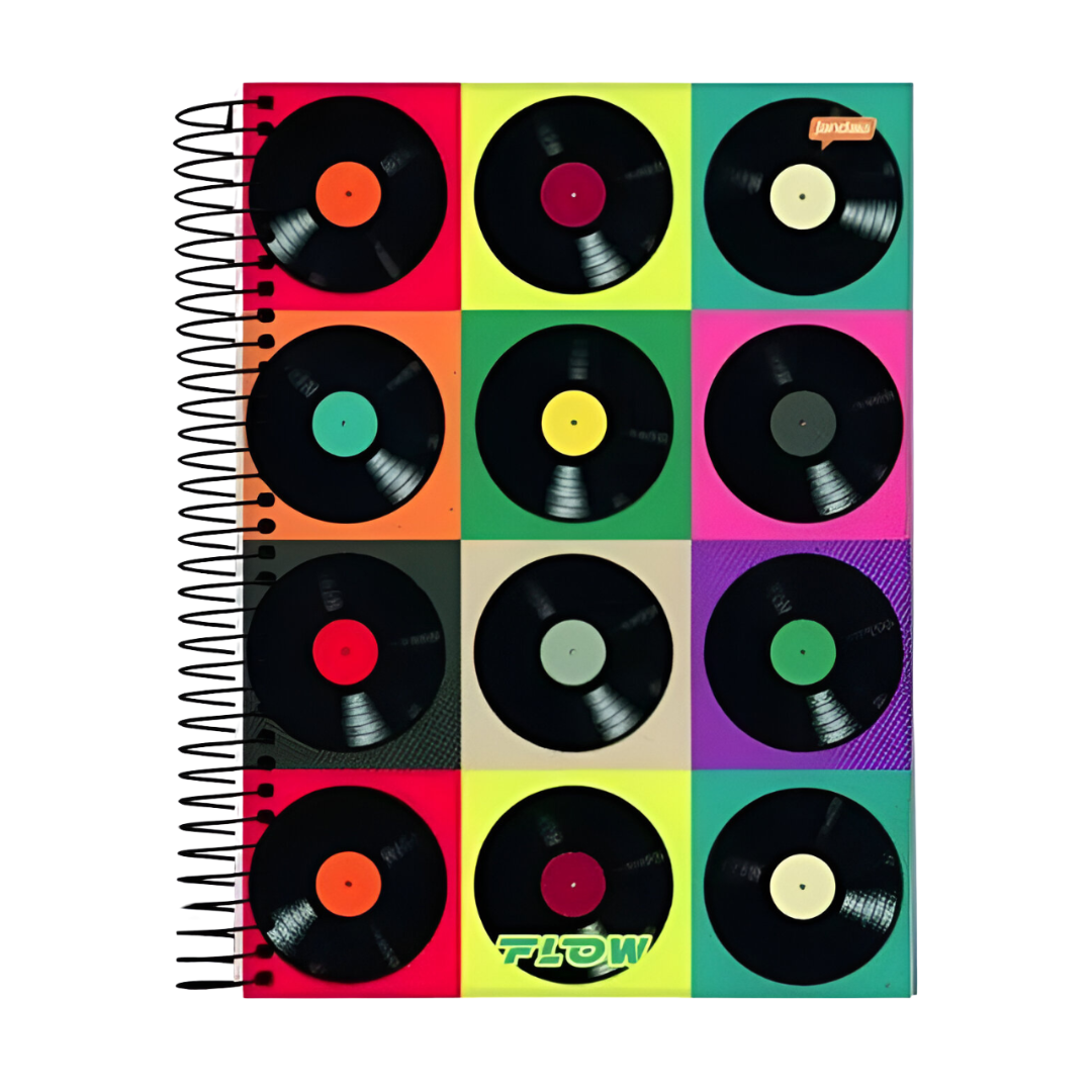 Caderno 10 Matérias Flow Discos de Vinil Jandaia