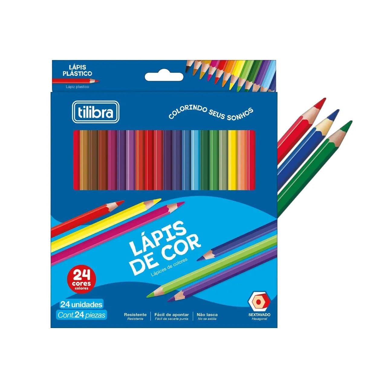 Lápis de Cor Plástico 24 Cores Sextavado Tilibra