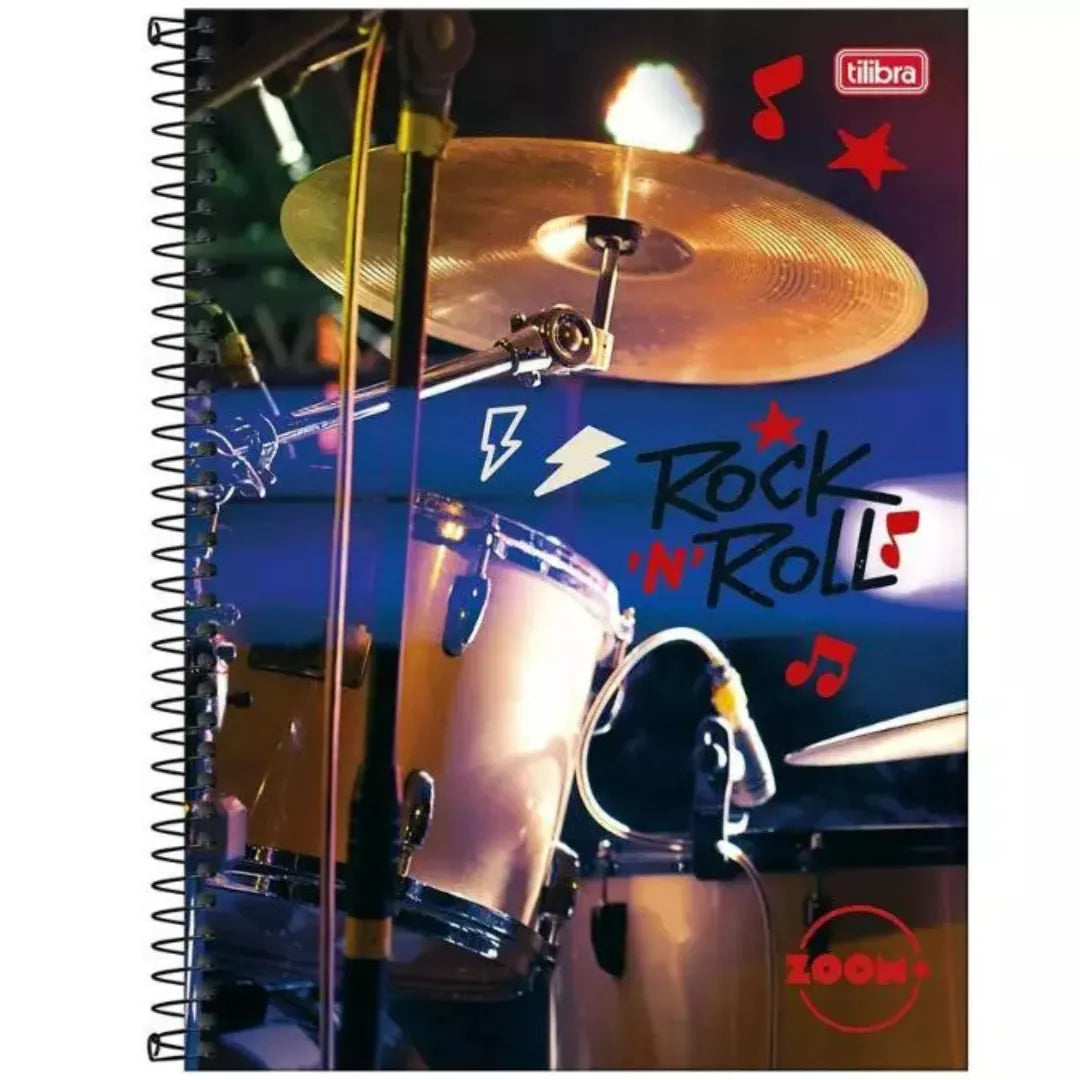 Caderno Espiral Universitário Capa Dura Tilibra Zoom Bateria Rock 10 Matérias