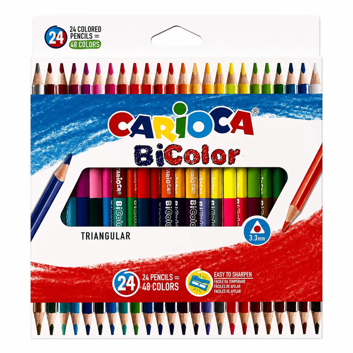 Lápis de Cor Carioca BiColor 24 Lápis 48 Cores Triangular