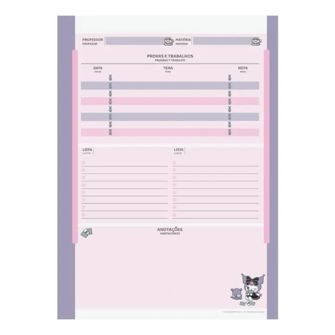 Caderno Universitário Espiral Kuromi Sanrio Jandaia 15 Matérias