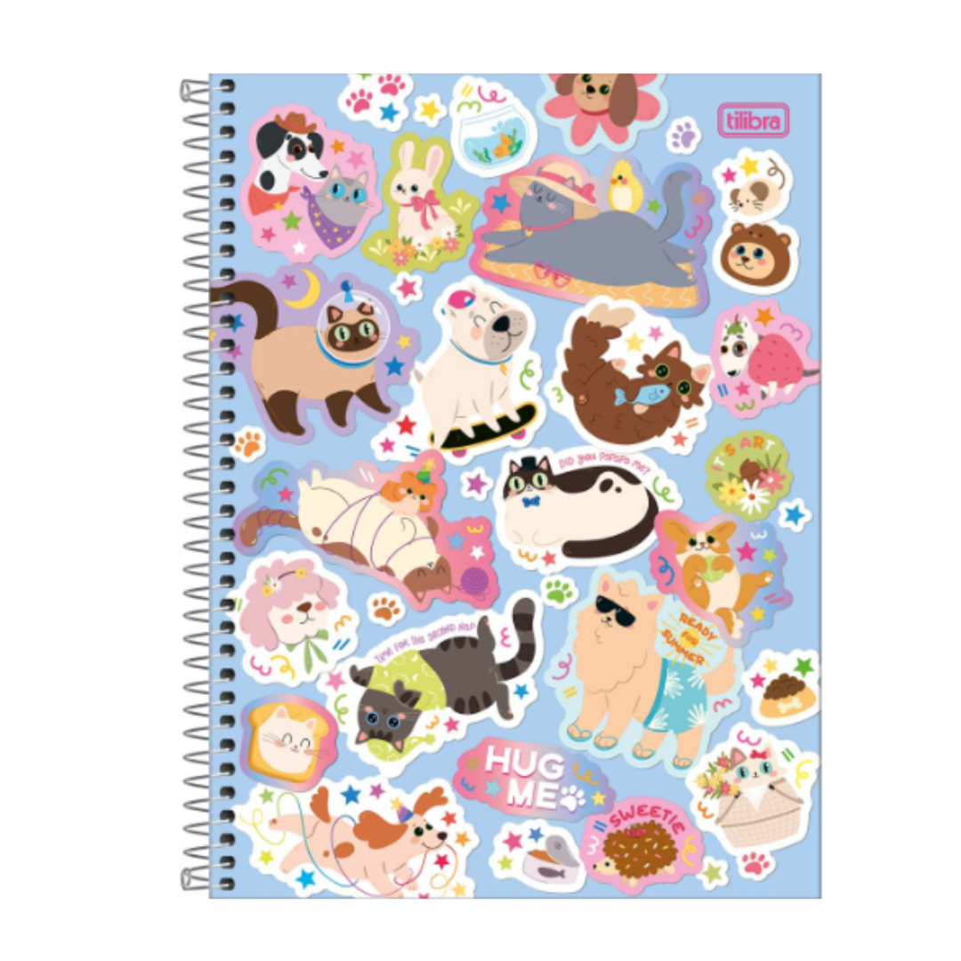 Caderno Universitário Espiral Happy Tilibra Pets Adesivos 20 Matérias