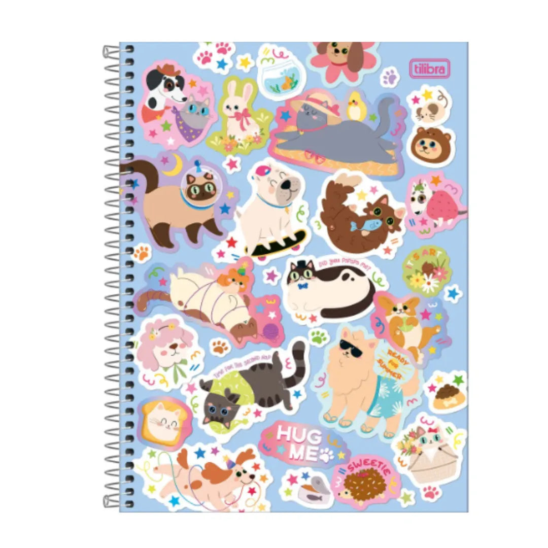 Caderno Universitário Espiral Happy Tilibra Pets Adesivos 20 Matérias