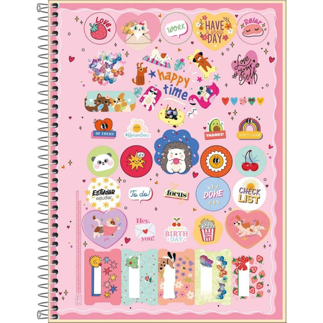 Caderno Universitário Espiral Happy Tilibra Pets Adesivos 20 Matérias