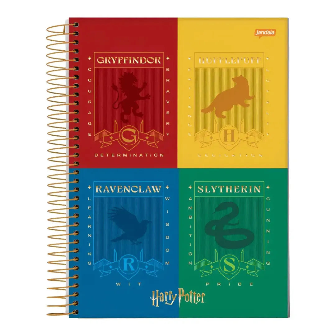 Caderno Universitário Espiral Harry Potter Jandaia 4 Casas 15 Matérias