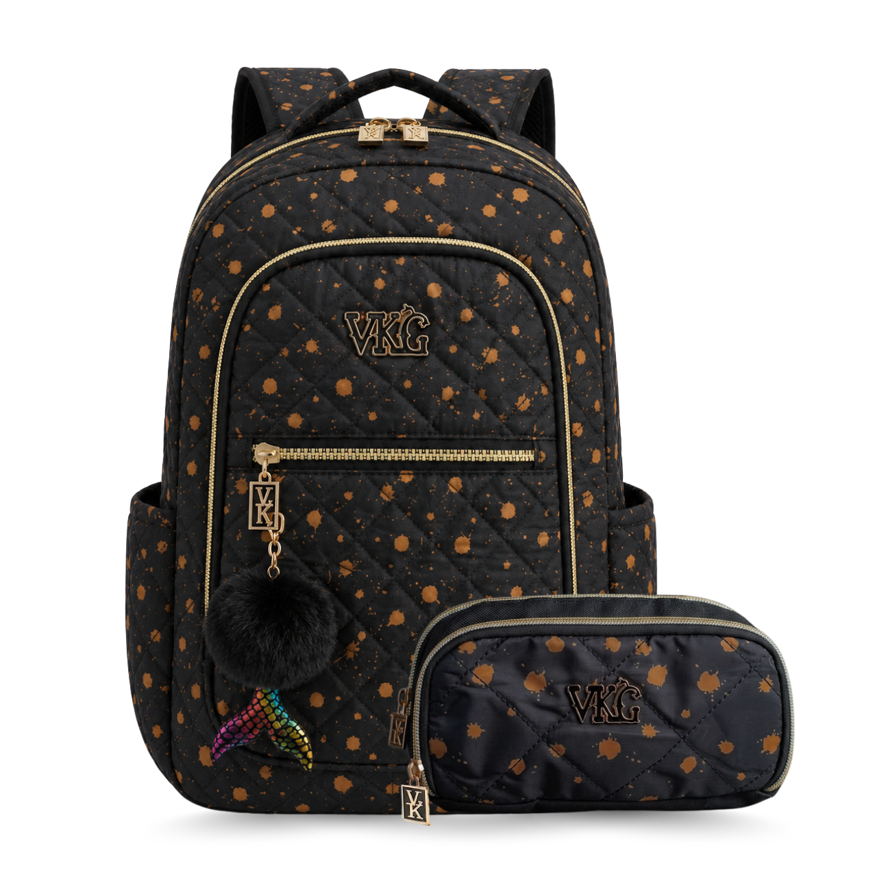 Kit Mochila de Costas Vkg Preta e Laranja com Estojo