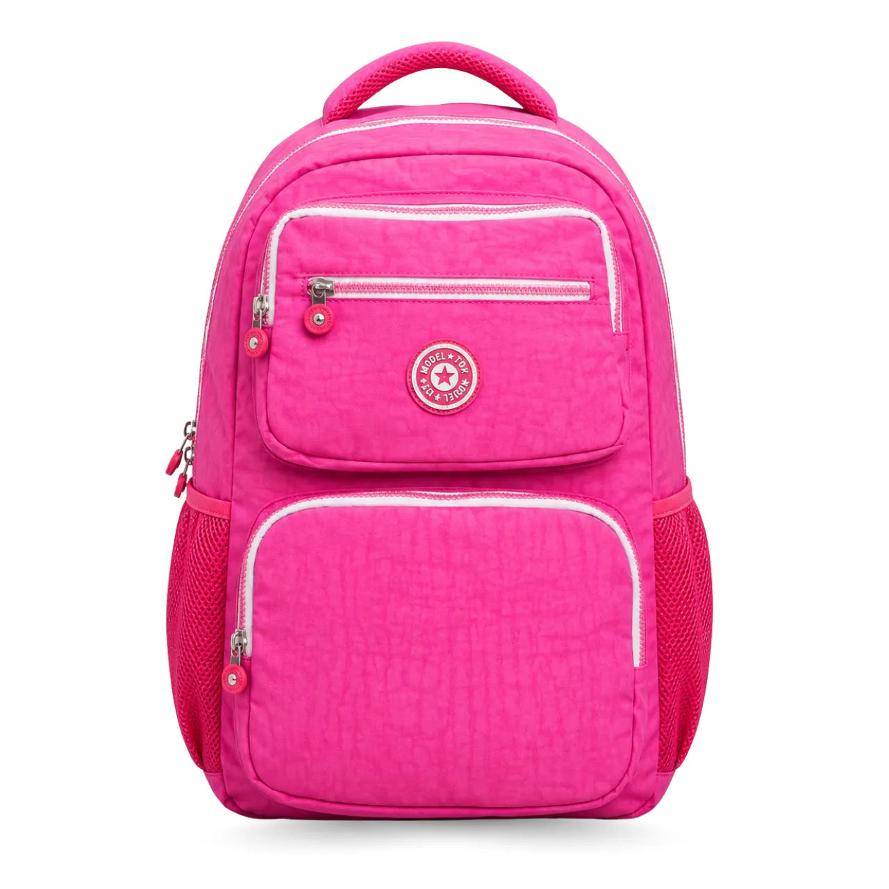 Kit Mochila de Costas Rosa Ponto Verde com Estojo Bo