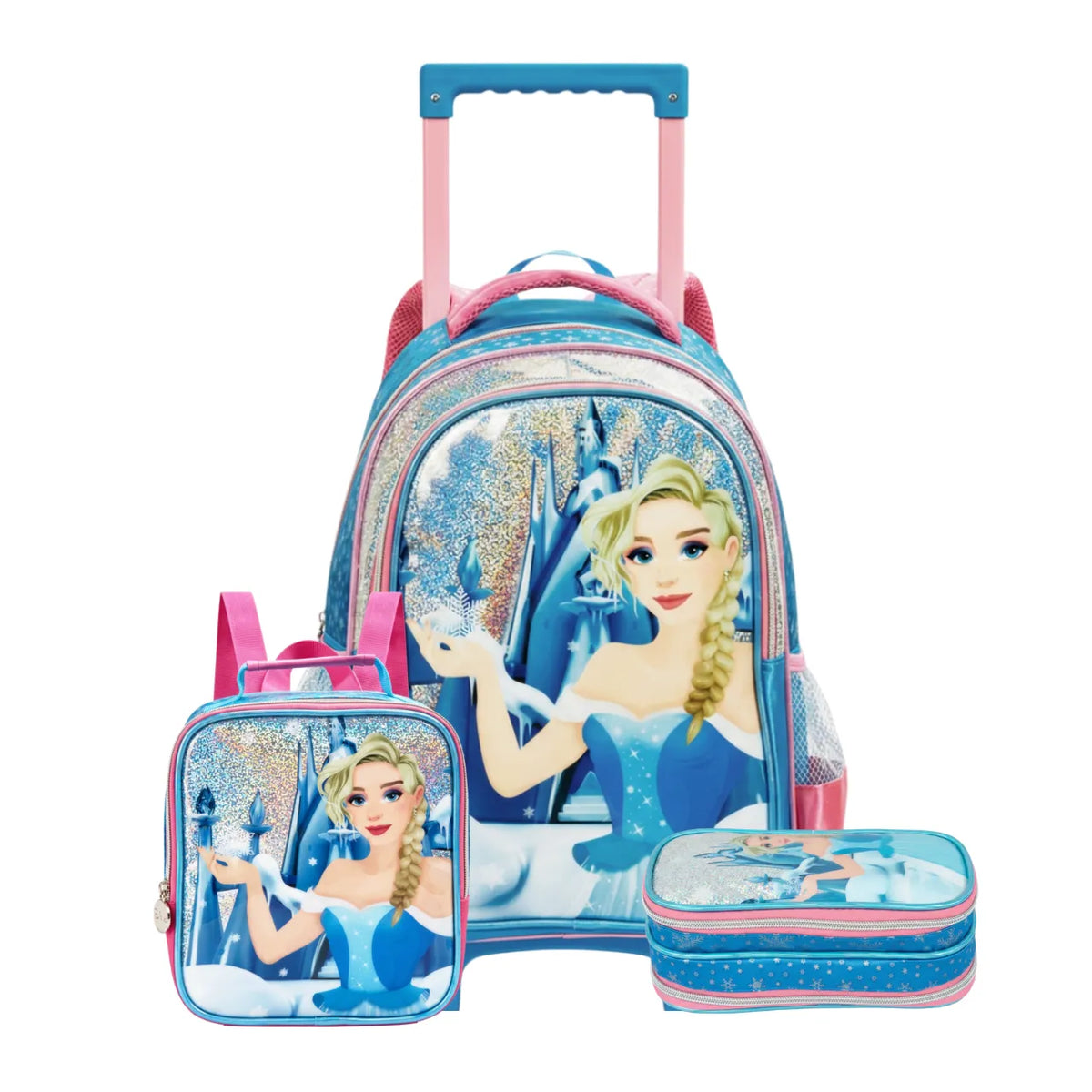 Kit Mochila de Rodas Princesa do Gelo com Lancheira e Estojo