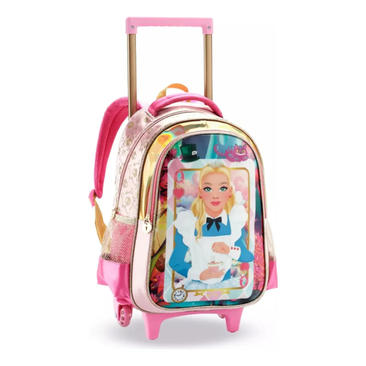 Kit Mochila de Rodas Alice Rosa com Lancheira e Estojo