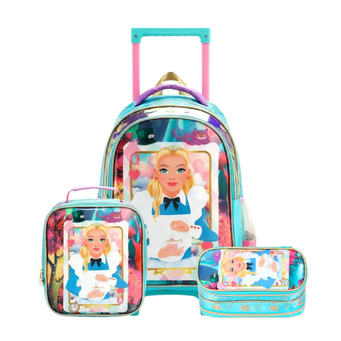 Kit Mochila de Rodas Alice Azul com Lancheira e Estojo