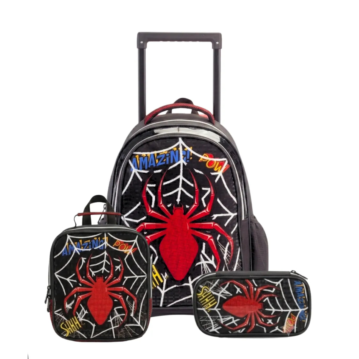 Kit Mochila de Rodas Aranha Comic com Lancheira e Estojo