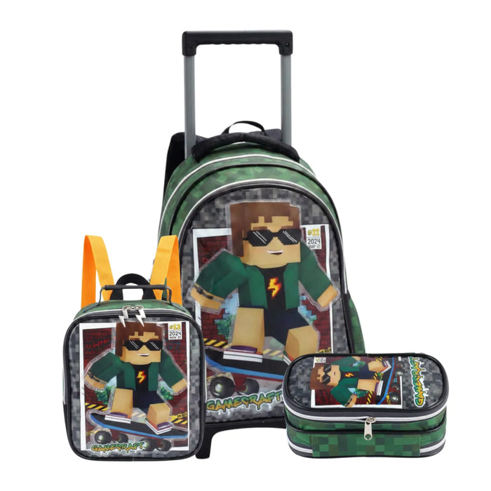 Kit Mochila de Rodas Game Block com Lancheira e Estojo