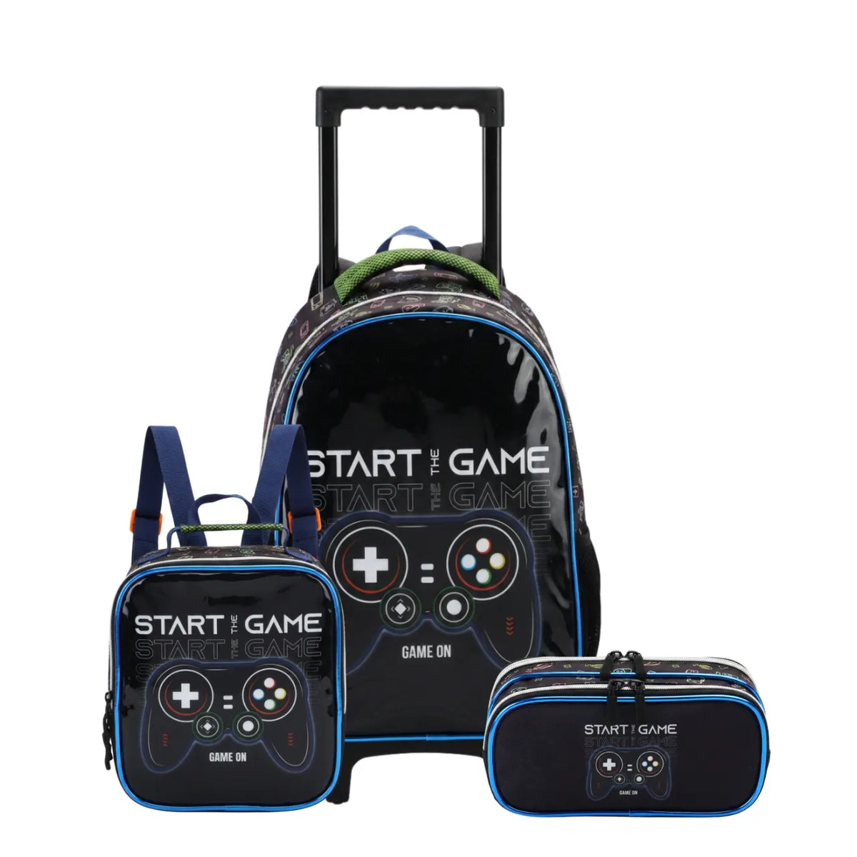 Kit Mochila de Rodas Gamer Start Game com Lancheira e Estojo