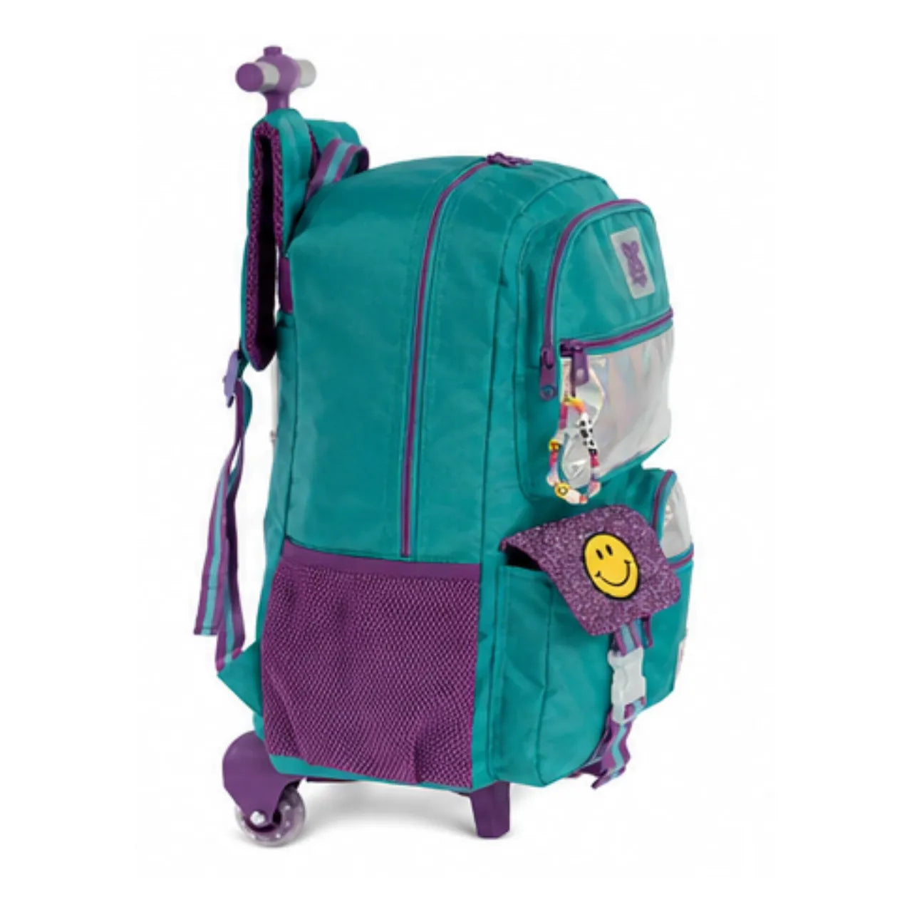 Kit Mochila de Rodinhas Emoji com Lancheira e Estojo