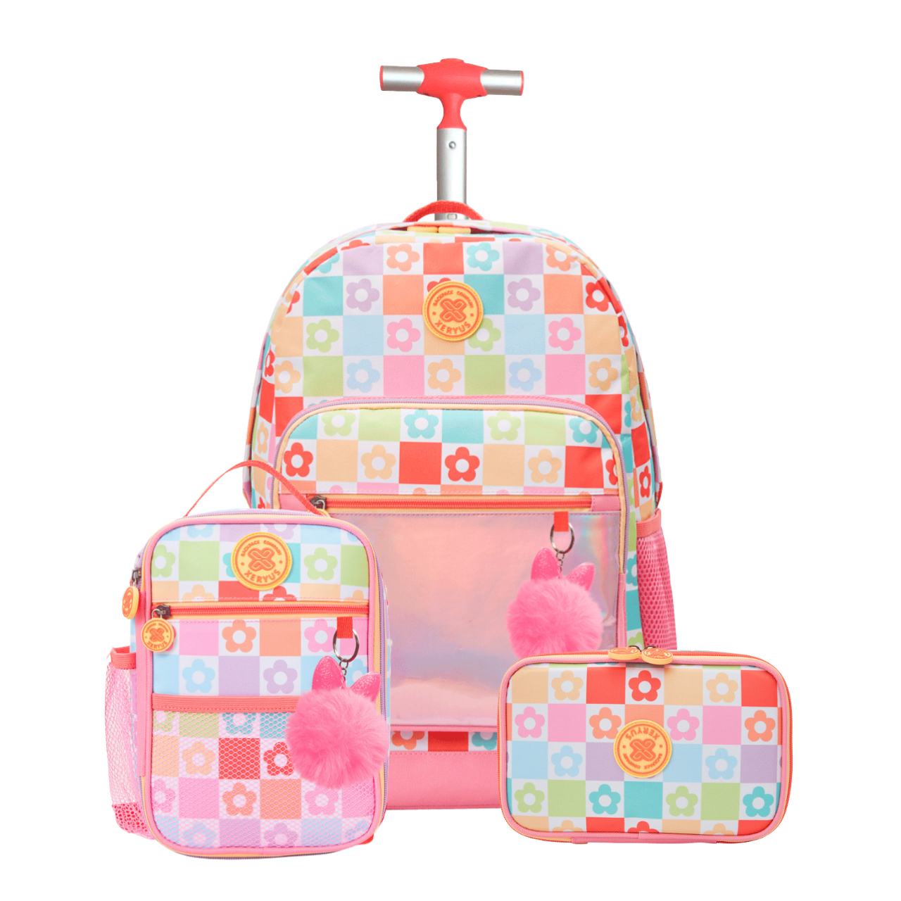 Kit Mochila de Rodinhas College Daisy com Lancheira e Estojo