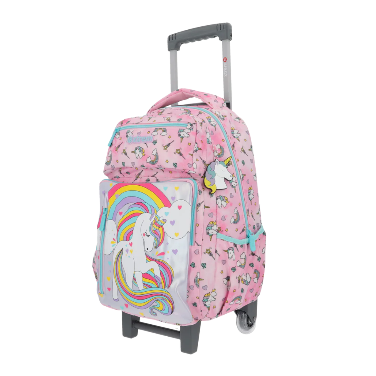 Kit Mochila de Rodas Unicórnio Rosa com Lancheira e Estojo