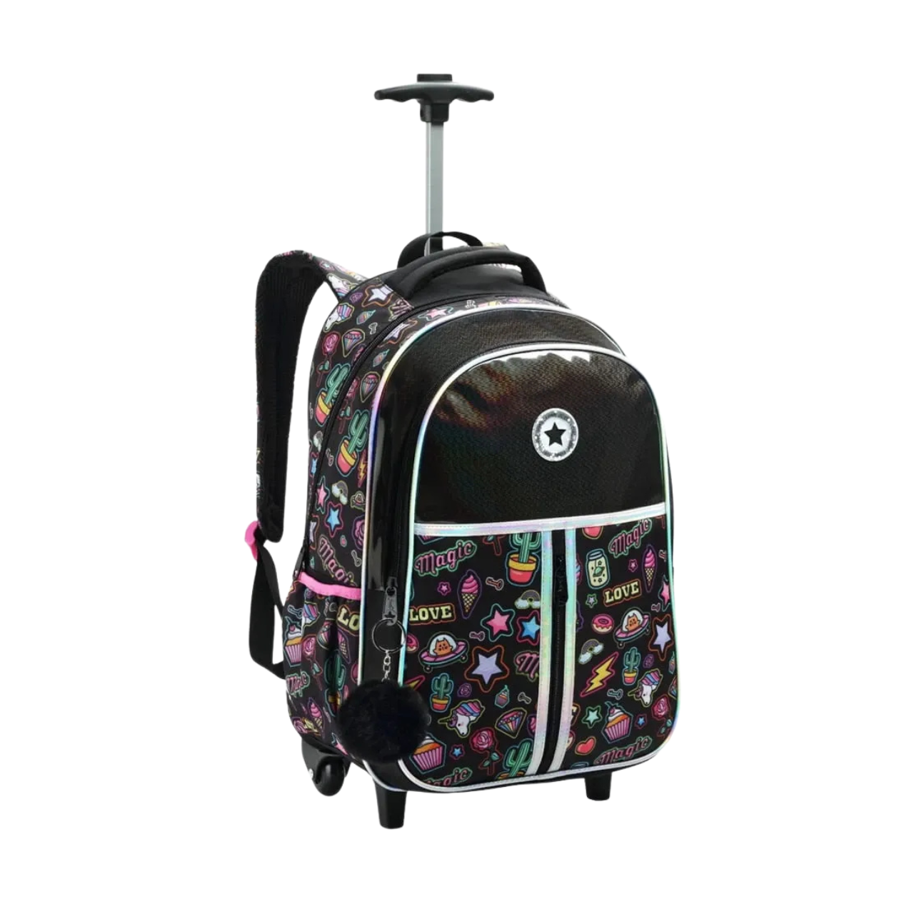 Kit Mochila de Rodas Magic Preta com Lancheira e Estojo