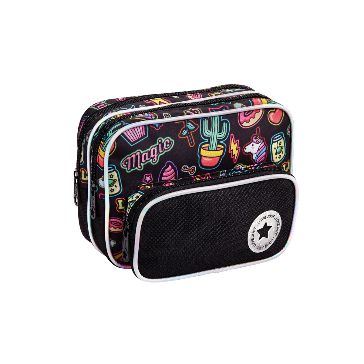 Kit Mochila de Rodas Magic Preta com Lancheira e Estojo
