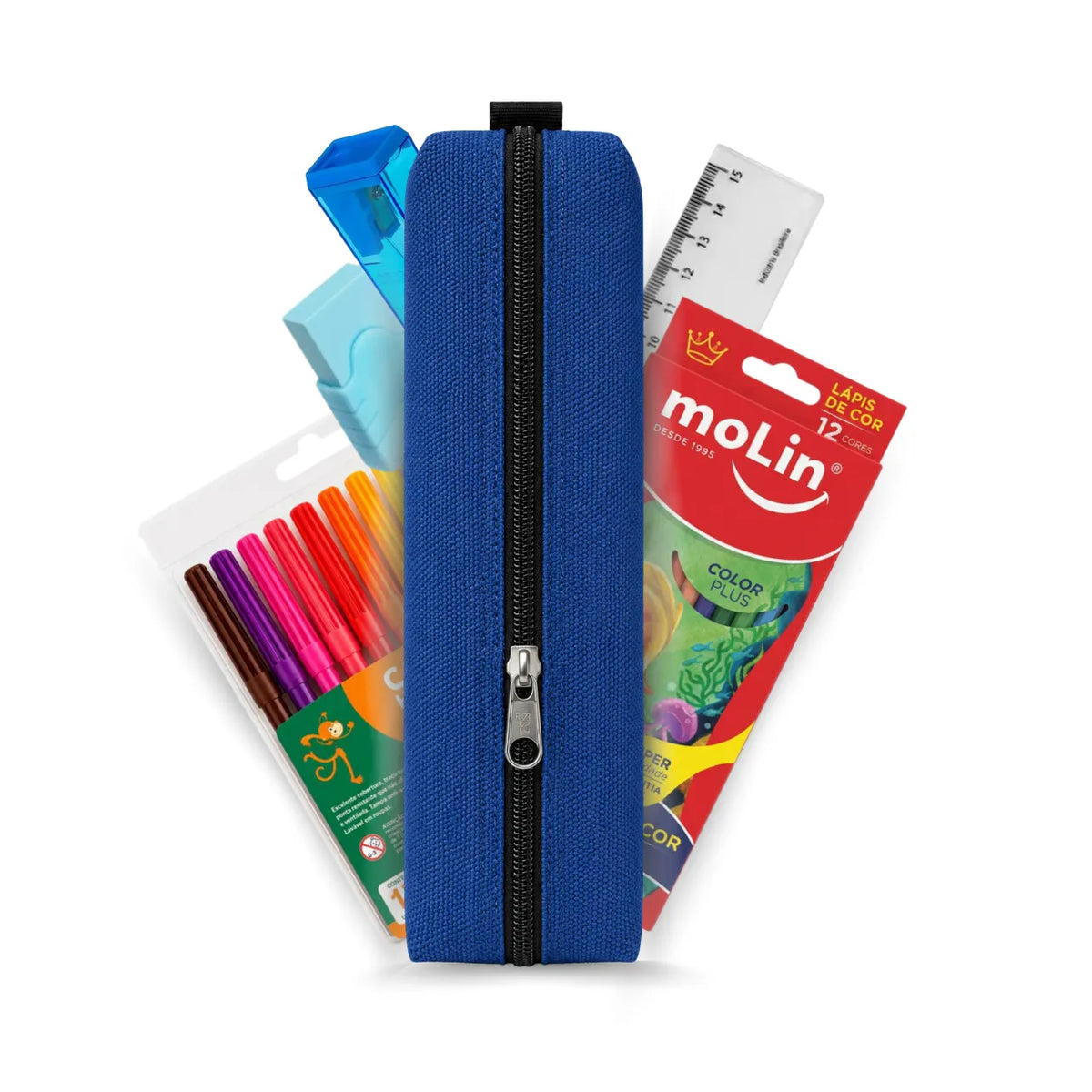 Kit Estojo Escolar Azul ACP com 6 Itens de Papelaria