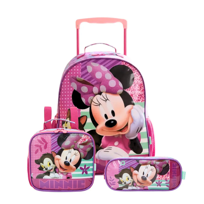 Kit Mochila de Rodas Minnie com Lancheira e Estojo