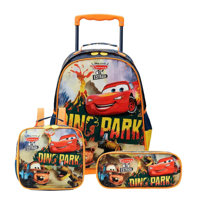 Kit Mochila de Rodas Carros com Lancheira e Estojo