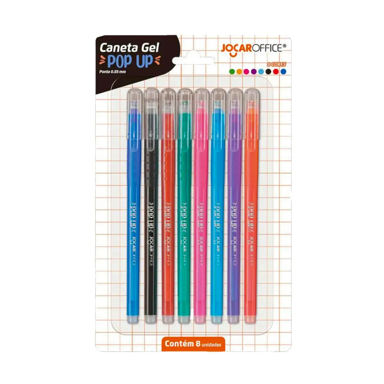 Caneta Gel Pop Up Colorida 0,55mm 8 Cores Jocar Office