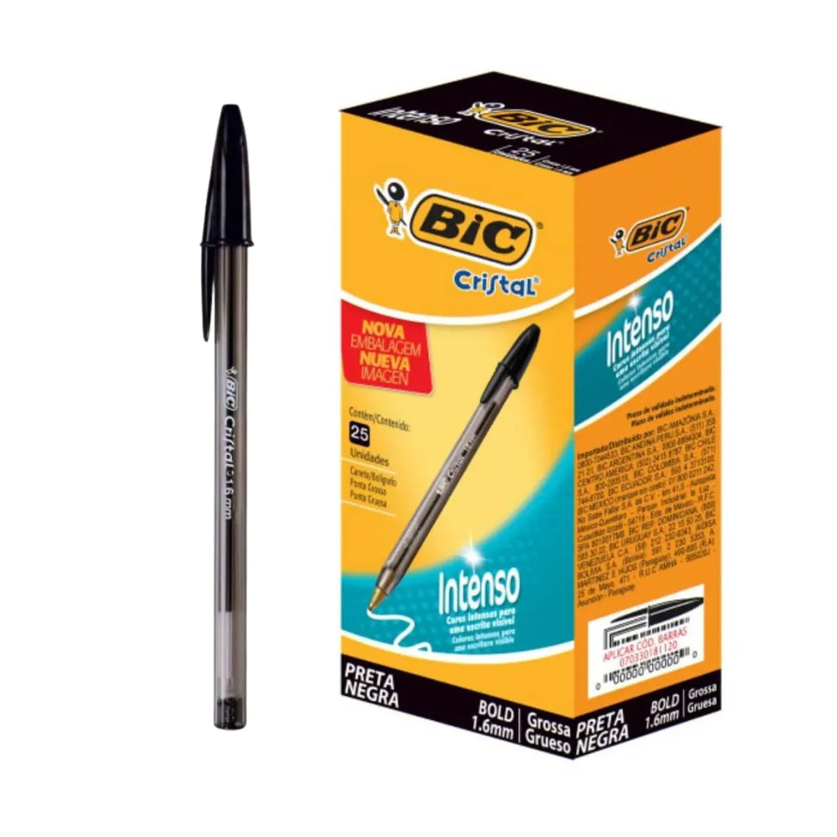 Caneta Esferográfica Cristal Bold 1,6mm Preta Bic