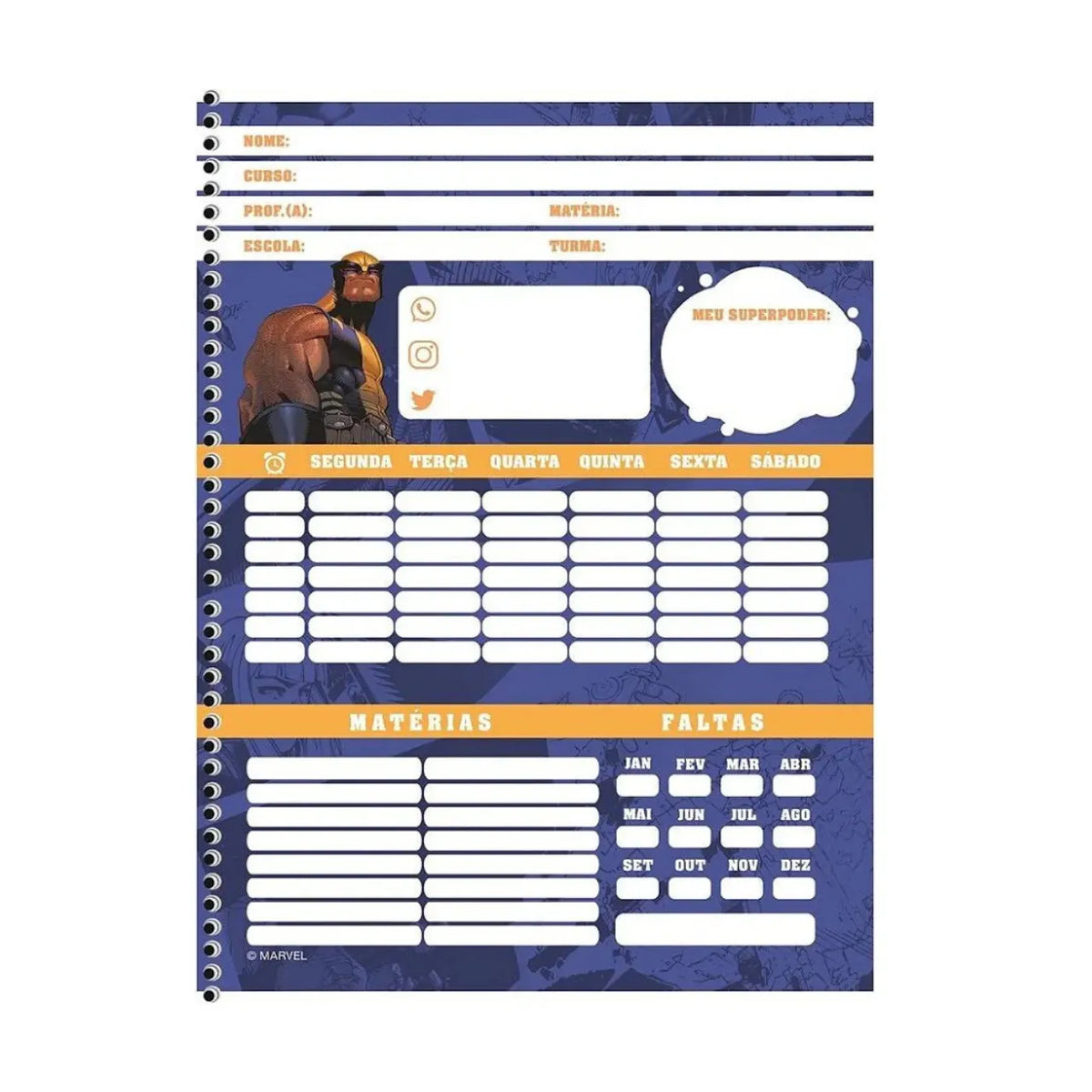 Caderno X-Men Marvel 10 Matérias 160 Folhas Espiral