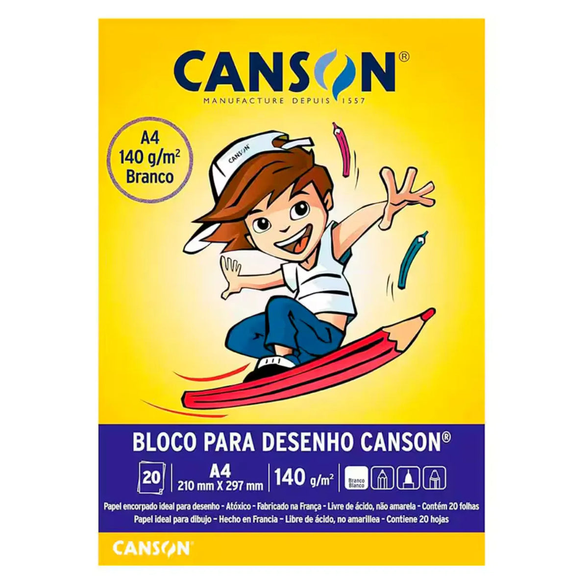 Bloco de Desenho A4 Canson Branco 140g 20 Folhas