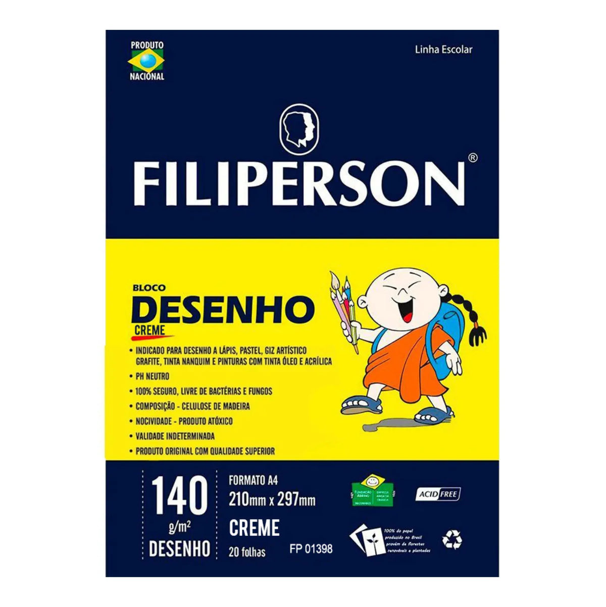 Bloco Desenho A4 Creme 140g 20 Folhas Filiperson